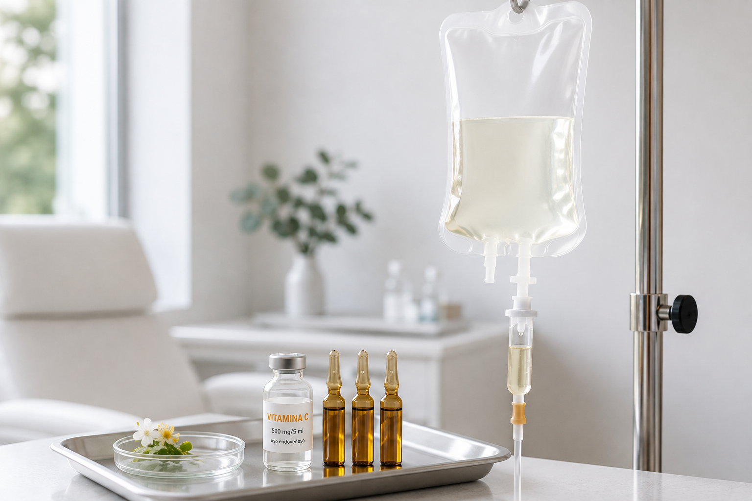 Infusione endovenosa di vitamina C in ambiente medico